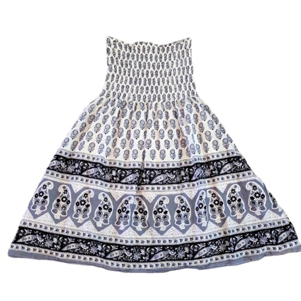 EC STUDIO WEST APPAREL BOHO STRAPLESS SMOCKED TOP DRESS SZ. M